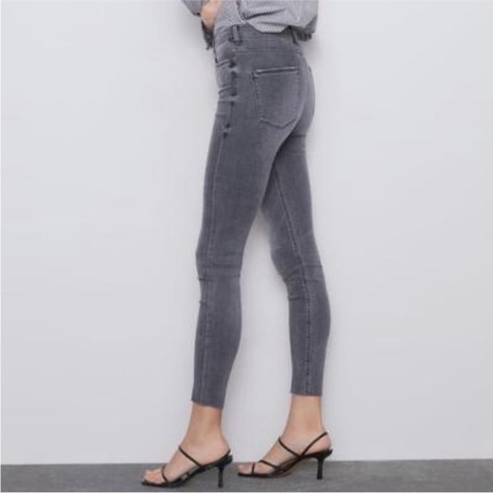 ZARA The High Waist Skinny in Lead Grey ripped knee jeans size 4